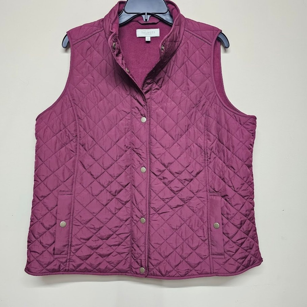 Talbots Plus Quilted Vest Plum Purple‎ Snap Front Pockets Womens X